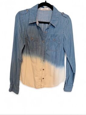 life in progress Blue and Cream Dip-Dye Denim Button-Down